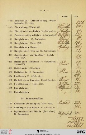 III. Schusswaffen (Nr. 109-135)