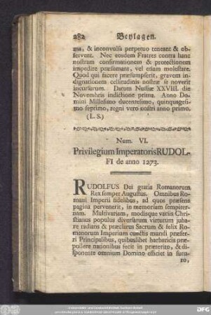 Num. VI. Privilegium Imperatoris Rudolfi de anno 1273.