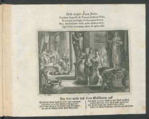 5. Dido recipit Aeneae socios. - Die Dido nim[m]t deß Aeneae Gefährten auf.
