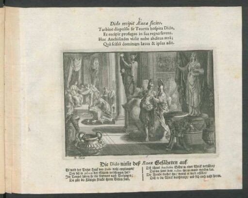 5. Dido recipit Aeneae socios. - Die Dido nim[m]t deß Aeneae Gefährten auf.