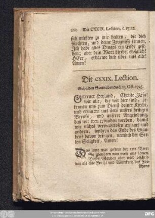 Die CXXIX. Lection. Gehalten Sonnabends d. 13. Oct. 1725.
