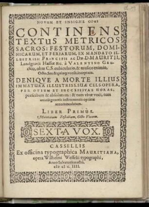 Valentin Geuck: Novum et insigne opus ... Liber primus. Sexta Vox