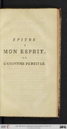 Épitre à mon Esprit, ou l'Anonyme persiflé