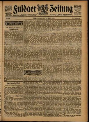 Erste Ausgabe vom Mittwoch, den 22. April 1903.
