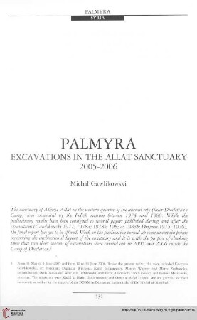 18: Palmyra : excavations in the Allat sanctuary 2005-2006