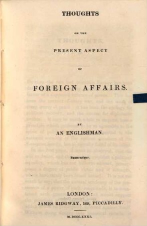 Thoughts on the present aspect of foreign affairs