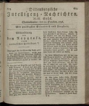 XLIII. Stück. Sonnabends: den 22. October 1796.