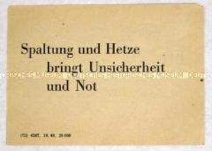 Handzettel der SED (?) mit einer Propaganda-Losung für die deutsche Einheit