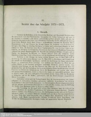 IV. Bericht über das Schuljahr 1874 - 1875