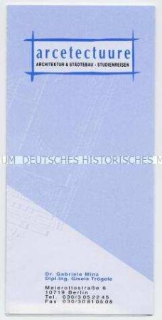 Werbeprospekt mit Programm für Architektur-Studienreisen