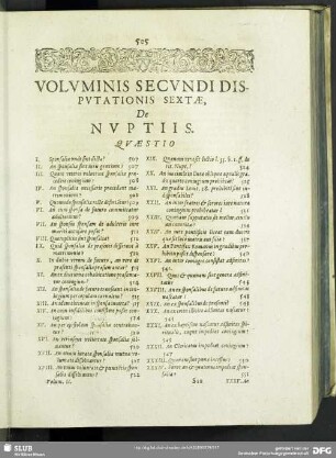 Voluminis Secundi Disputationis Sextae, De Nuptiis