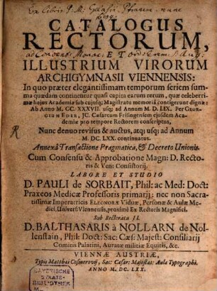 Catalogus rectorum et illustr. virorum archigymnasii Viennens