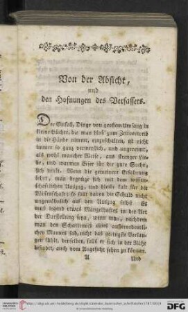 Von der Absicht, und den Hofnungen des Verfassers