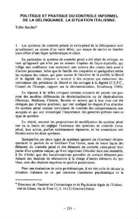 251-259, Politique et pratique du contrôle informel de la délinquance: la situation italienne