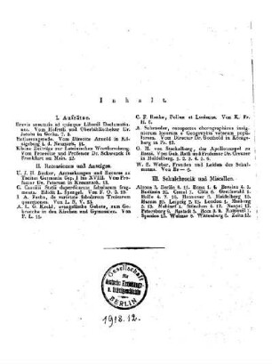 Inhalt der zweiten Abtheilung der Allgemeinen Schulzeitung : [Januar 1832, Heft 1 - 13]