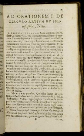 Ad Orationem I. De Circulo Artium et Philosophiae, Notae.