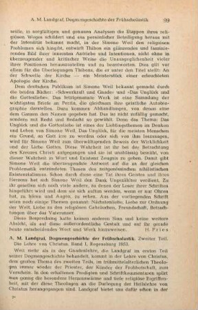 99-100 [Rezension] Landgraf, Artur Michael, Dogmengeschichte der Frühscholastik, II. Teil: Die Lehre von Christus Bd. I.