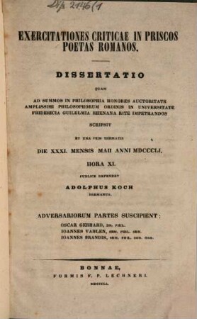 Exercitationes criticae in priscos poetas romanos