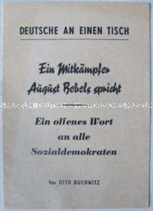 Sonderdruck einer Erklärung von Otto Buchwitz (SED) vor der Volkskammer zu den deutsch-deutschen Beziehungen