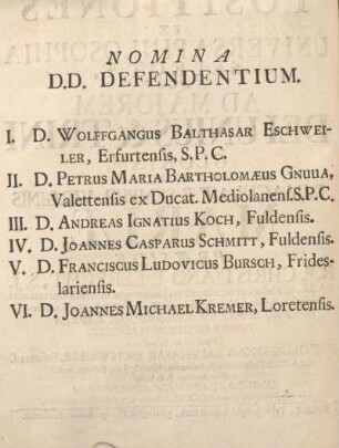 Nomina D.D. defendentium.
