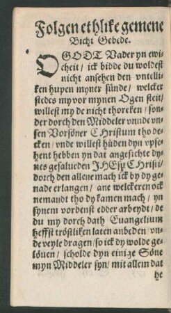 Folgen ethlike gemene Bicht Gebede.