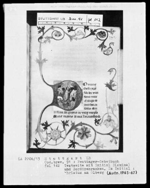 Gebetbuch des Konrad Peutinger — Initiale D (omine), darin Christus am Ölberg, Folio 142recto