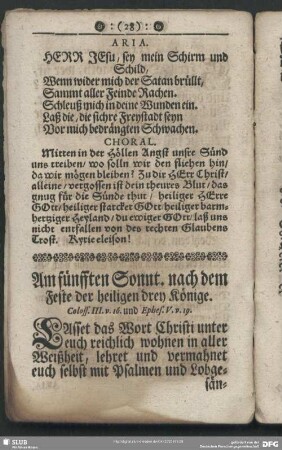 Am fünfften Sonnt. nach dem Feste der heiligen drey Könige