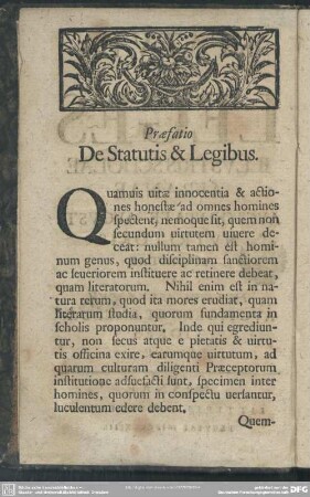 Praefatio De Statutis & Legibus