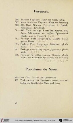 Porcelaine de Nyon (Nr. 397-400)
