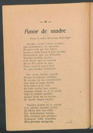 Amor de madre : Para el señor Domingo Defelippe