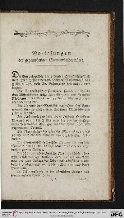 Vorlesungen des gegenwärtigen Sommerhalbenjahres