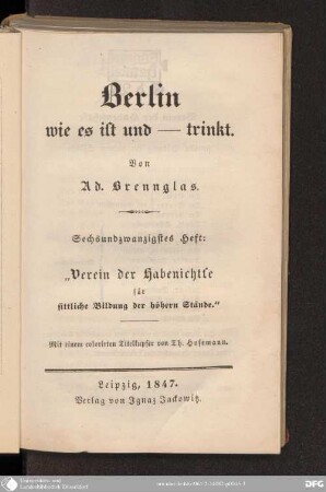 26 Heft: Verein der Habenichtse für sittliche Bildung der höheren Stände