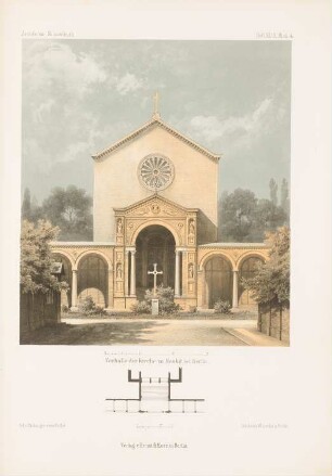 Kirche, Berlin-Moabit: Grundriss Vorhalle, Ansicht (aus: Architektonisches Skizzenbuch, H. 49/1, 1861)