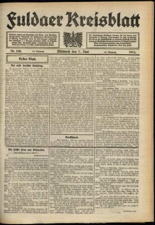 Erste Ausgabe vom Mittwoch, den 07. Juni 1911.