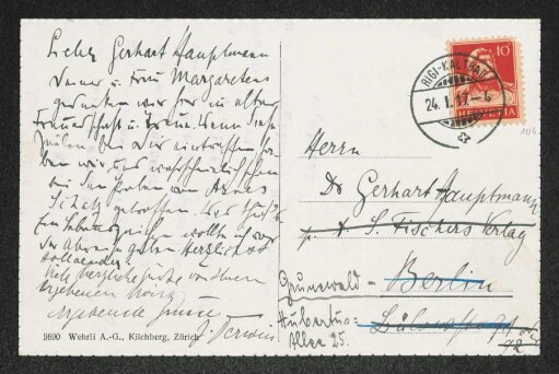 Brief von Felix Hollaender an Gerhart Hauptmann