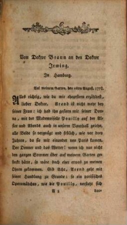 Wilhelmine Arend, oder die Gefahren der Empfindsamkeit, 1