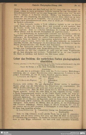 Ueber das Problem, die natürlichen Farben photographisch abzubilden