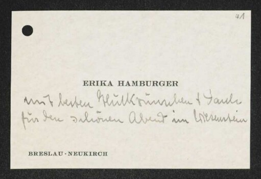 Brief von Erika Hamburger an Gerhart Hauptmann