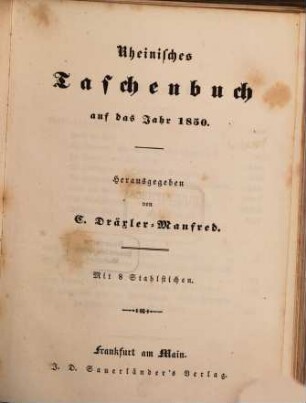 Rheinisches Taschenbuch auf das Jahr .... 1850