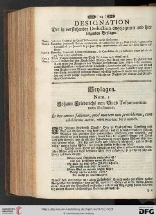 Designation der in vorstehender Deduction angezogenen und hier folgenden Beylagen