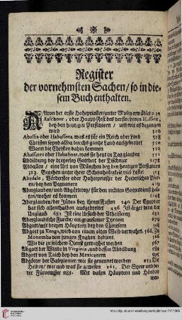 Register der vornehmsten Sachen / so in diesem Buch enthalten