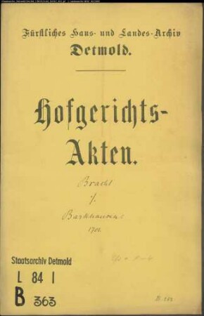 Bracht, Landvogt gegen Johann Arnold, Meier zu (Nieder-) Barkhausen