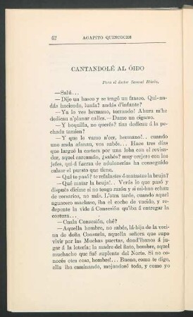 Cantandolé al óido : Para el doctor Samuel Blixén.