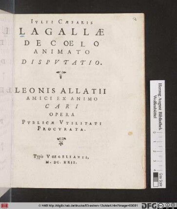 Iulii Caesaris Lagallae De Coelo Animato Disputatio