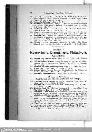 V. Meteorologie. Klimatologie. Phänologie