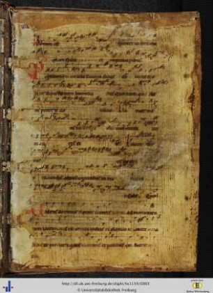 [Freistehender Spiegel] Fragment einer lateinischen liturgischen Pergamenthandschrift des 12. Jhs: Missale mit linierten St. Galler Neumen.