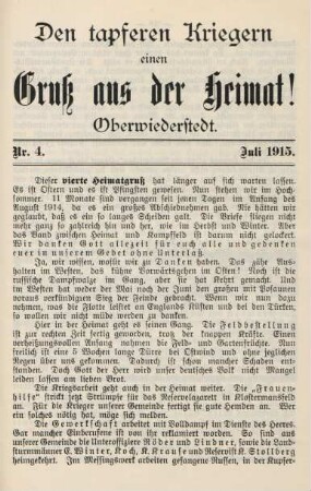 4.1915: tapferen Kriegern einen Gruß aus der Heimat