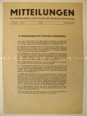 Mitteilungsblatt des Deutschen Kulturbundes über den VI. Bundeskongress