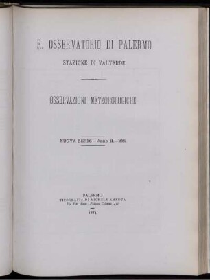 R. Osservatorio Di Palermo Stazione Di Valverde