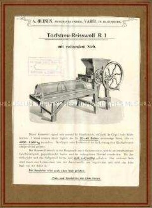 Torfstreu-Reißwolf mit rotierendem Sieb